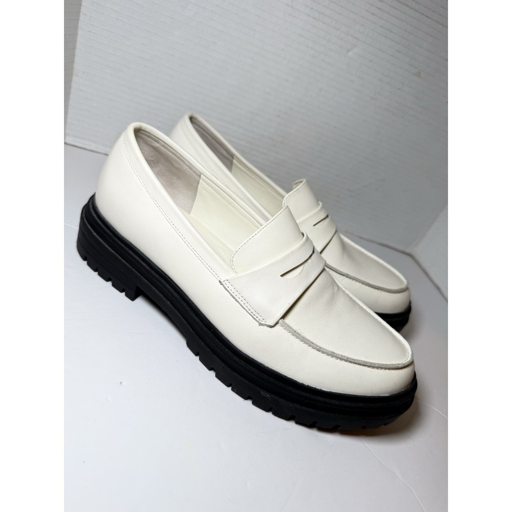 Quince Italian Leather Lug Sole Loafer In Bone Women's Sz 9